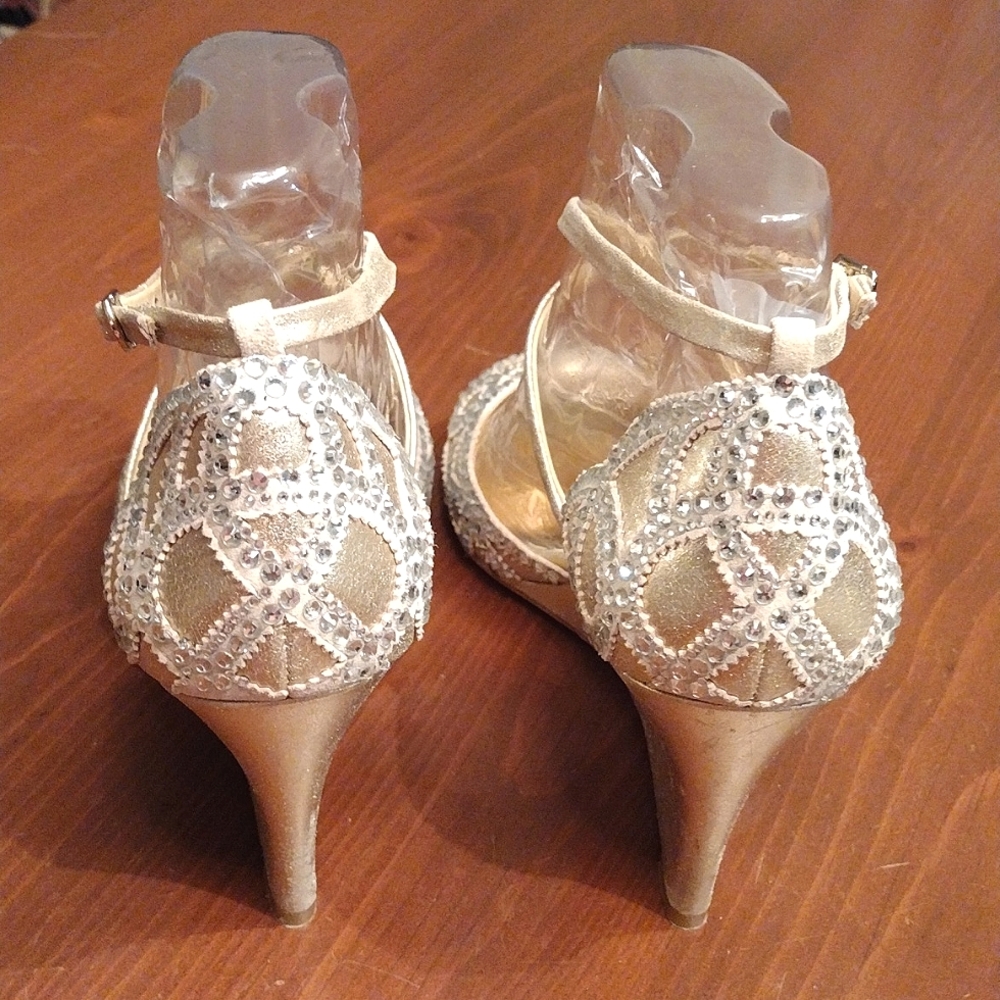 Badgley Mischka Gold Wedges with Rhinestones - Picture 6 of 13